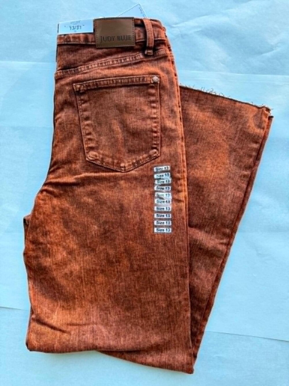 NWT Judy Blue Wide Leg Jeans Garmet Dyed Pumpkin Spice Raw Hem Womens Sz 13/31